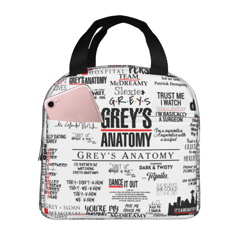 Grey's Anatomy Print Gydytojai Slaugytojai Izoliuotas pietų krepšys Moterims Slaugytojų Dėklas Maisto Dėklas Aušintuvas Šiltas Bento Rankinė Vaikams Mažas Pietų krepšys