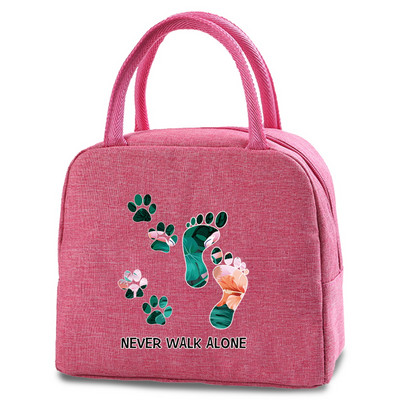 Új Footprints Ebéddoboz Táska Divat Vászon Hűtő Pikniktáska Ebédtáska Iskolai Élelmiszer szigetelt Vacsoratáska Kemping Utazási Kézitáskák