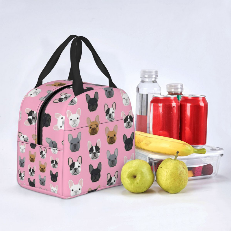 Prancūzų buldogų priešpiečių dėžutės moterims, atsparios vandeniui mielas šunų terminis aušintuvas maistui izoliuotas pietų krepšys, mokyklinis vaikas, studentas
