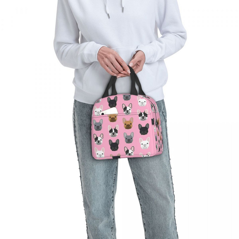 Prancūzų buldogų priešpiečių dėžutės moterims, atsparios vandeniui mielas šunų terminis aušintuvas maistui izoliuotas pietų krepšys, mokyklinis vaikas, studentas