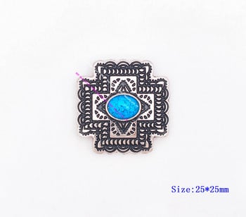 10 Σετ Αντίκες Ασημένιο Indian Art Flower Cross Turquoise Concho Screwback για DIY Δερμάτινη Ζώνη Διακόσμηση τσάντα χειρός