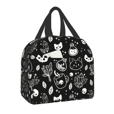 Geantă de prânz mov cu textura personalizată Witchy Things, cutie de prânz termoizolante pentru femei, pentru școală pentru copii