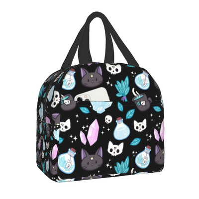 Geantă de prânz mov cu textura personalizată Witchy Things, cutie de prânz termoizolante pentru femei, pentru școală pentru copii