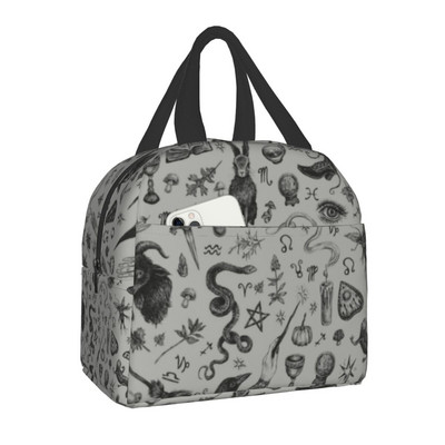 Geantă de prânz mov cu textura personalizată Witchy Things, cutie de prânz termoizolante pentru femei, pentru școală pentru copii