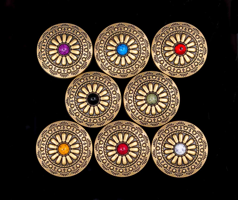 Lot 10pc 30MM starinski mjed Plemenski cvijet ugraviran tirkizno sedlo Concho za torbu remen Kožna izrada Screwback