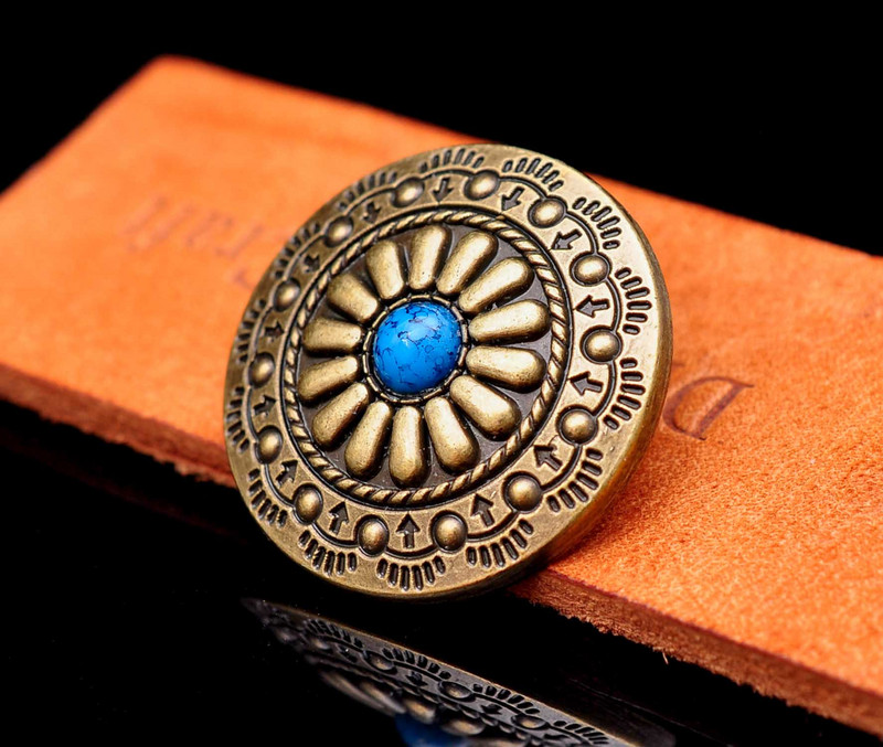 Lot 10pc 30MM starinski mjed Plemenski cvijet ugraviran tirkizno sedlo Concho za torbu remen Kožna izrada Screwback