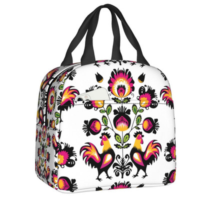 Polijas Tautas gaiļu pusdienu soma Sieviešu dzesētāja termoizolēta poļu ziedu apdrukas pusdienu kastīte bērniem Skolas pārtikas piknika somas