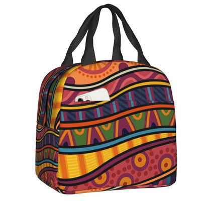 Ružičaste toplinski izolirane torbe za ručak afričkog plemena Ankara u stilu tkanine Ženske geometrijske etničke umjetnosti Prijenosna torba za ručak Kutija za hranu
