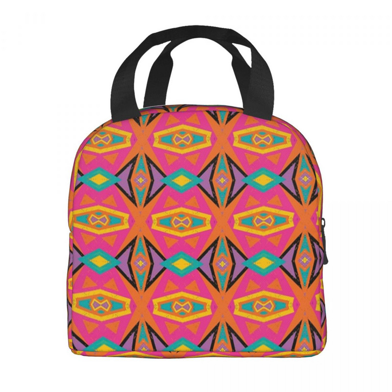 Ružičaste toplinski izolirane torbe za ručak afričkog plemena Ankara u stilu tkanine Ženske geometrijske etničke umjetnosti Prijenosna torba za ručak Kutija za hranu