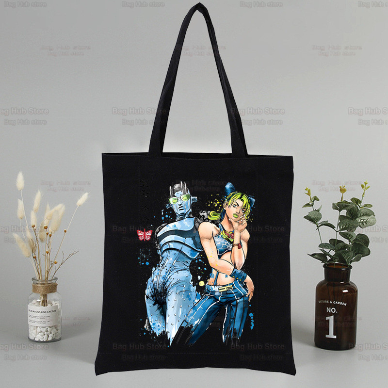 Jolyne Cujoh Black Graphic Canvas Jojo Bizarre Adventure Torba za rame Ženska Harajuku Funny Eco Stone Ocean Shopper torba