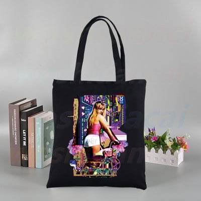 Britney Spears εκτύπωση επαναχρησιμοποιούμενης τσάντα αγορών Γυναικείες τσάντες καμβά τσάντες τσάντες εκτύπωσης οικολογικές τσάντες Cartoon Shopper τσάντες ώμου Μαύρες