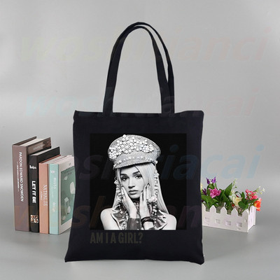 Britney Spears εκτύπωση επαναχρησιμοποιούμενης τσάντα αγορών Γυναικείες τσάντες καμβά τσάντες τσάντες εκτύπωσης οικολογικές τσάντες Cartoon Shopper τσάντες ώμου Μαύρες