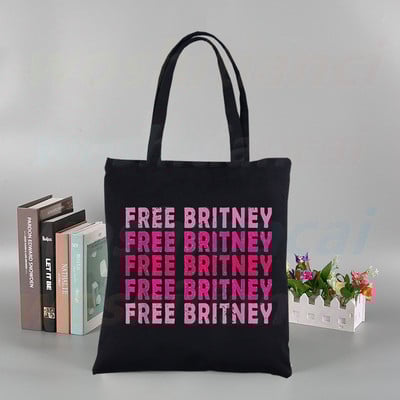 Britney Spears εκτύπωση επαναχρησιμοποιούμενης τσάντα αγορών Γυναικείες τσάντες καμβά τσάντες τσάντες εκτύπωσης οικολογικές τσάντες Cartoon Shopper τσάντες ώμου Μαύρες