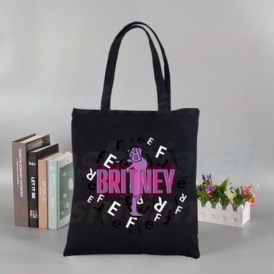 Britney Spears εκτύπωση επαναχρησιμοποιούμενης τσάντα αγορών Γυναικείες τσάντες καμβά τσάντες τσάντες εκτύπωσης οικολογικές τσάντες Cartoon Shopper τσάντες ώμου Μαύρες