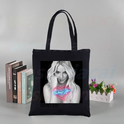 Britney Spears εκτύπωση επαναχρησιμοποιούμενης τσάντα αγορών Γυναικείες τσάντες καμβά τσάντες τσάντες εκτύπωσης οικολογικές τσάντες Cartoon Shopper τσάντες ώμου Μαύρες