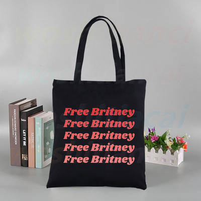 Britney Spears εκτύπωση επαναχρησιμοποιούμενης τσάντα αγορών Γυναικείες τσάντες καμβά τσάντες τσάντες εκτύπωσης οικολογικές τσάντες Cartoon Shopper τσάντες ώμου Μαύρες