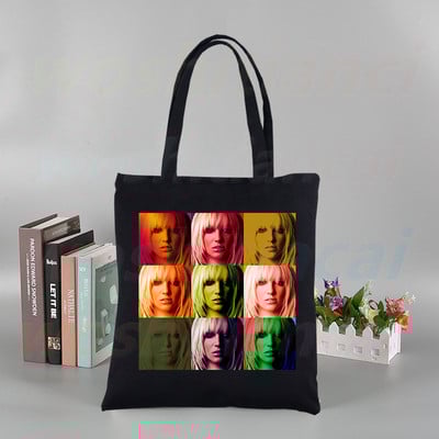 Britney Spears εκτύπωση επαναχρησιμοποιούμενης τσάντα αγορών Γυναικείες τσάντες καμβά τσάντες τσάντες εκτύπωσης οικολογικές τσάντες Cartoon Shopper τσάντες ώμου Μαύρες