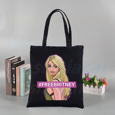 Britney Spears εκτύπωση επαναχρησιμοποιούμενης τσάντα αγορών Γυναικείες τσάντες καμβά τσάντες τσάντες εκτύπωσης οικολογικές τσάντες Cartoon Shopper τσάντες ώμου Μαύρες