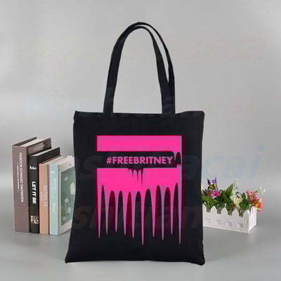 Britney Spears εκτύπωση επαναχρησιμοποιούμενης τσάντα αγορών Γυναικείες τσάντες καμβά τσάντες τσάντες εκτύπωσης οικολογικές τσάντες Cartoon Shopper τσάντες ώμου Μαύρες