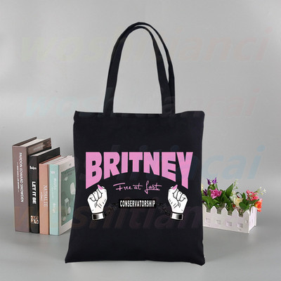Britney Spears εκτύπωση επαναχρησιμοποιούμενης τσάντα αγορών Γυναικείες τσάντες καμβά τσάντες τσάντες εκτύπωσης οικολογικές τσάντες Cartoon Shopper τσάντες ώμου Μαύρες