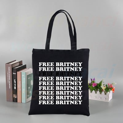 Britney Spears εκτύπωση επαναχρησιμοποιούμενης τσάντα αγορών Γυναικείες τσάντες καμβά τσάντες τσάντες εκτύπωσης οικολογικές τσάντες Cartoon Shopper τσάντες ώμου Μαύρες