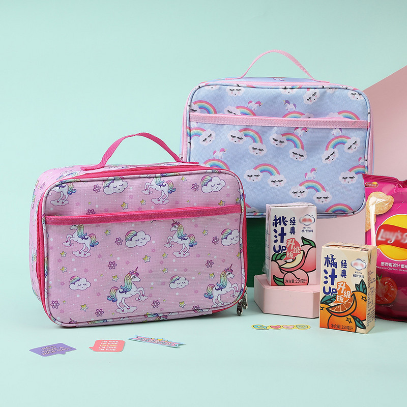 Rajzfilm Unicorn hordozható termikus ebéddoboz táskák női gyerekeknek élelmiszer tárolására kézitáskák utazási piknik szigetelt hűtőtáska Bento