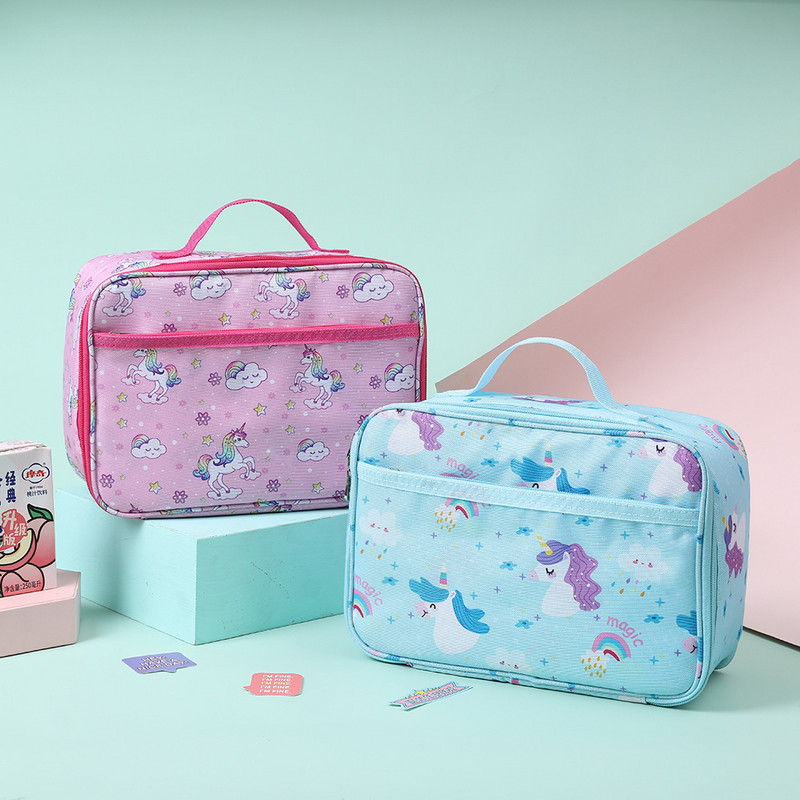 Rajzfilm Unicorn hordozható termikus ebéddoboz táskák női gyerekeknek élelmiszer tárolására kézitáskák utazási piknik szigetelt hűtőtáska Bento