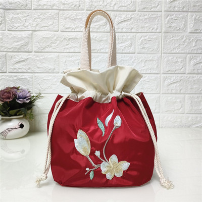 Geantă cu șnur brodat pentru femei, în stil etnic, cu flori, geantă de mână din mătase, geantă de cumpărături pentru telefon, geantă Hanfu în stil chinezesc