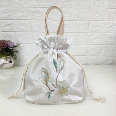 Geantă cu șnur brodat pentru femei, în stil etnic, cu flori, geantă de mână din mătase, geantă de cumpărături pentru telefon, geantă Hanfu în stil chinezesc