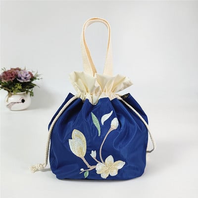Geantă cu șnur brodat pentru femei, în stil etnic, cu flori, geantă de mână din mătase, geantă de cumpărături pentru telefon, geantă Hanfu în stil chinezesc
