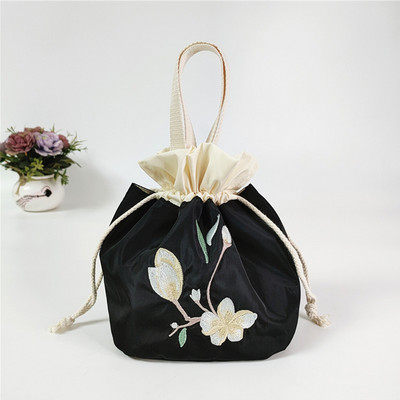Geantă cu șnur brodat pentru femei, în stil etnic, cu flori, geantă de mână din mătase, geantă de cumpărături pentru telefon, geantă Hanfu în stil chinezesc
