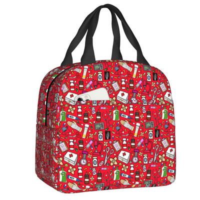 Stetoscop cu model de inimă, pungi izolate pentru prânz, asistentă de desene animate, care alăptează, refrigerator portabil, cutie termică bento pentru copii, școlari