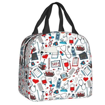Stetoscop cu model de inimă, pungi izolate pentru prânz, asistentă de desene animate, care alăptează, refrigerator portabil, cutie termică bento pentru copii, școlari