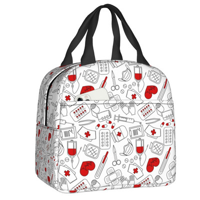 Stetoscop cu model de inimă, pungi izolate pentru prânz, asistentă de desene animate, care alăptează, refrigerator portabil, cutie termică bento pentru copii, școlari