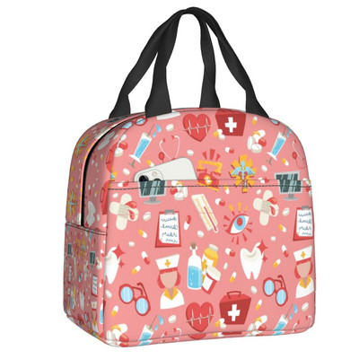 Stetoscop cu model de inimă, pungi izolate pentru prânz, asistentă de desene animate, care alăptează, refrigerator portabil, cutie termică bento pentru copii, școlari