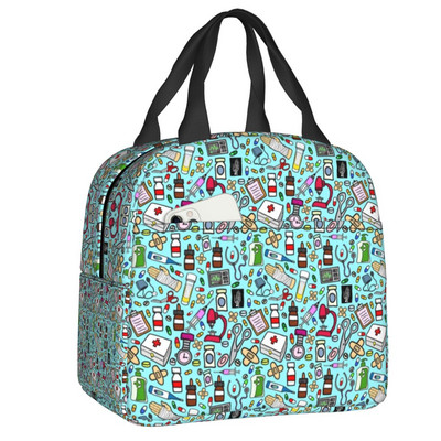 Stetoscop cu model de inimă, pungi izolate pentru prânz, asistentă de desene animate, care alăptează, refrigerator portabil, cutie termică bento pentru copii, școlari