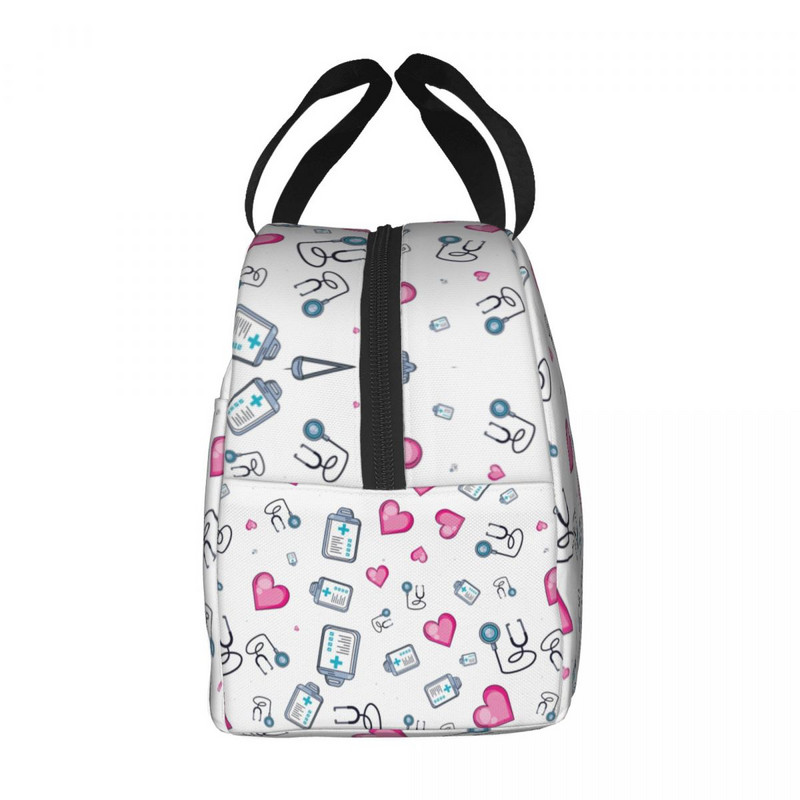 Stetoscop cu model de inimă, pungi izolate pentru prânz, asistentă de desene animate, care alăptează, refrigerator portabil, cutie termică bento pentru copii, școlari