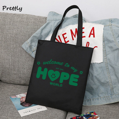 J-Hope Hope World Tote Bag Hoseok Kórejské plátené kabelky cez rameno Módne Kpop grafické potlačené nákupné tašky pre dámy a dievčatá