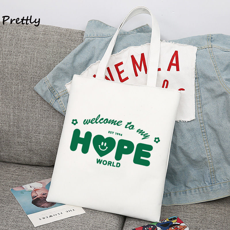 J-Hope Hope World Tote Bag Hoseok Kórejské plátené kabelky cez rameno Módne Kpop grafické potlačené nákupné tašky pre dámy a dievčatá