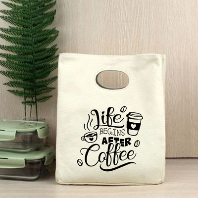 Dzīve sākas pēc kafijas pārnēsājama pusdienu soma ar siltumizolāciju Bento Box, biroja dzesētāja konteiners pārtikas uzglabāšanas maisiņš rokassomiņa