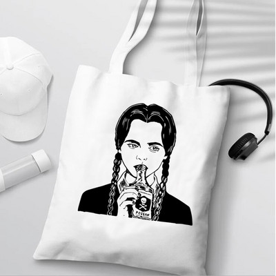 i Hate Everything Wednesday Addams sac de cumpărături shopper bolsas de tela geantă de mână canvas bag grocery boodschappentas net grab de pânză