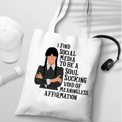 i Hate Everything Wednesday Addams sac de cumpărături shopper bolsas de tela geantă de mână canvas bag grocery boodschappentas net grab de pânză