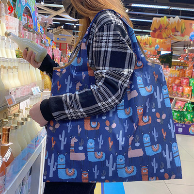 Bieza, liela iepirkumu soma Modes izturīga salokāma sieviešu plecu soma Iepirkšanās ar apdruku Videi draudzīgi uzglabāšanas iepirkumu maisiņi