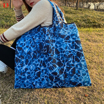 Bieza, liela iepirkumu soma Modes izturīga salokāma sieviešu plecu soma Iepirkšanās ar apdruku Videi draudzīgi uzglabāšanas iepirkumu maisiņi