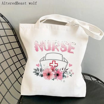 Γυναικεία τσάντα αγοραστή λεοπάρ αγάπη Nurse Printed Kawaii Bag Harajuku Shopping Canvas Shopping Shopper Τσάντα για κορίτσι Τσάντα Tote Shoulder Lady Bag