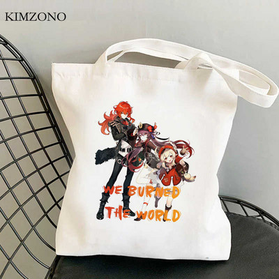 Nákupná taška Genshin Impact Keqing bolsas de tela bolso shopper shopper ekologická taška taška opakovane použiteľná nákupná taška