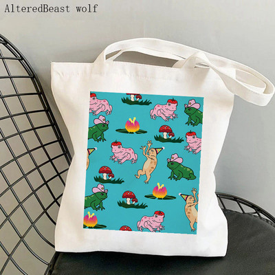 Női vásárló táska béka és Banjo nyomtatott Kawaii táska Harajuku bevásárlóvászon Shopper Bag lány kézitáska Vállas női táska