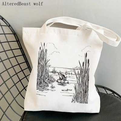 Női vásárló táska béka és Banjo nyomtatott Kawaii táska Harajuku bevásárlóvászon Shopper Bag lány kézitáska Vállas női táska