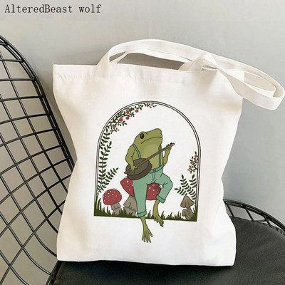 Női vásárló táska béka és Banjo nyomtatott Kawaii táska Harajuku bevásárlóvászon Shopper Bag lány kézitáska Vállas női táska