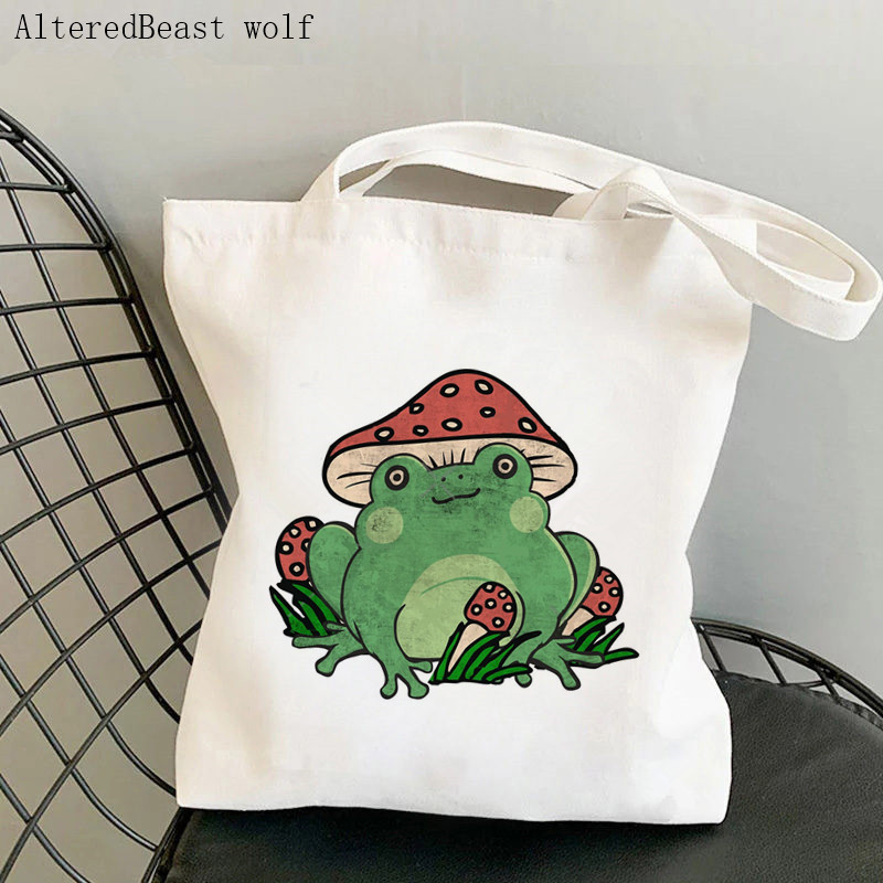 Női vásárló táska béka és Banjo nyomtatott Kawaii táska Harajuku bevásárlóvászon Shopper Bag lány kézitáska Vállas női táska